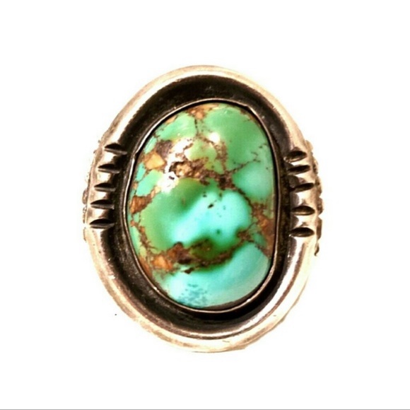XL Astonishing Royston Turquoise Old Pawn Sterling Silver Ring size 7 Old Pawn - Picture 2 of 7